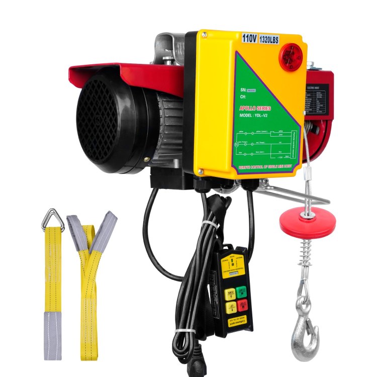 Electric Hoist, 1320 Lbs Lifting Capacity, 1150W 110V Electric Steel Wire Winch With Wireless Remote Control, 40Ft Single Cable Lifting Height & Pure Copper Motor, For Garage Warehouse Factory