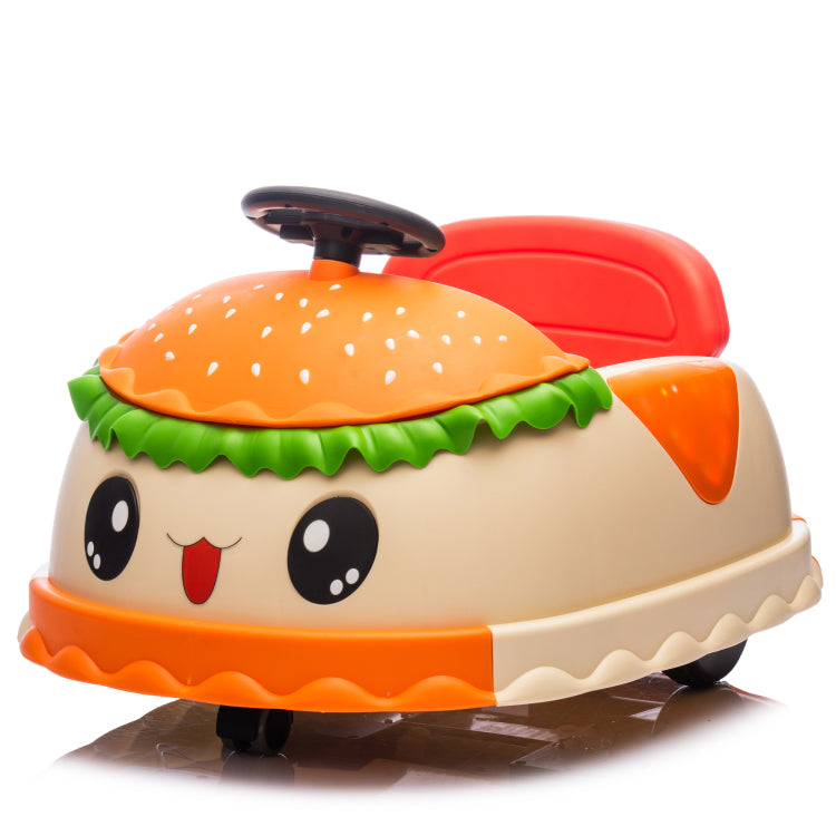 12V Kids Ride On Electric Bumper Car W Parents Control,Cute&Realistic Hamburger Design,360 Degree Rotation,Storing Space,Bluetooth,Music,Usb,Silent Wheel,Led Lights,Power Display,Anti Rollover For 2