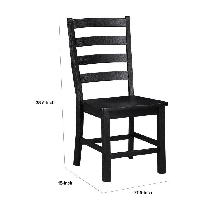 Reddy Side Chair Set Of 2, Ladder Back Farmhouse Style, Black Wood