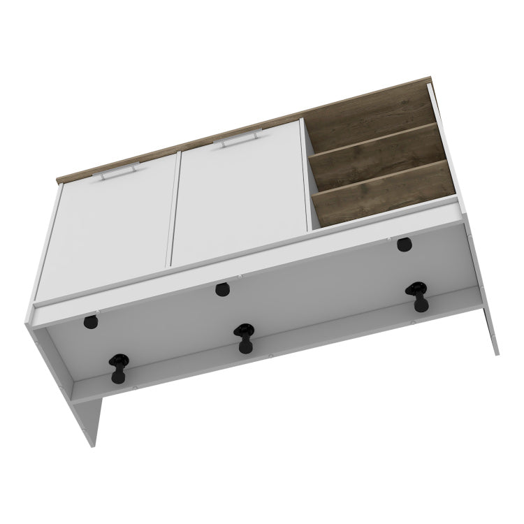 Ginger Kitchen Island, Three Open Shelves, Two Cabinets White Dark Brown