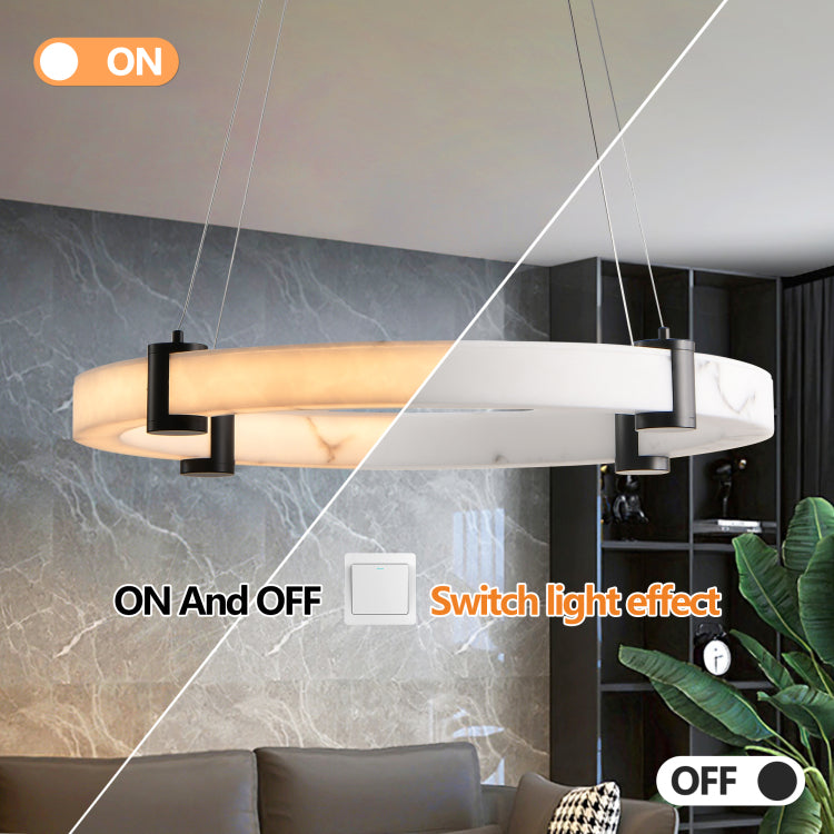 Modern Led Pendant Light, 24 Inch Round Hanging Chandelier With Adjustable Height, Imitation Marble Finish Resin Ring Ceiling Light For Dining Room, Kitchen Island, Living Room