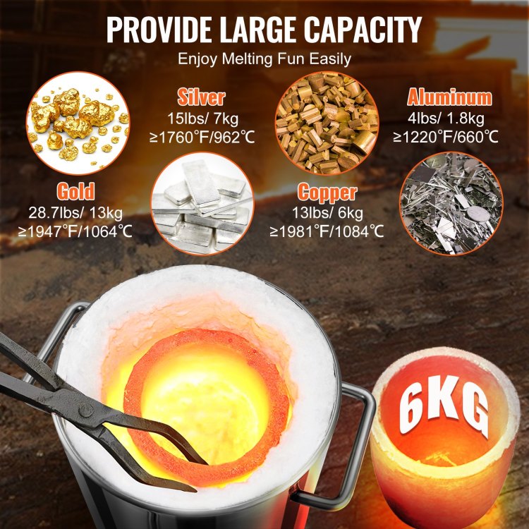 6Kg Propane Melting Furnace Kit Melting Furnace Stainless Steel 2700