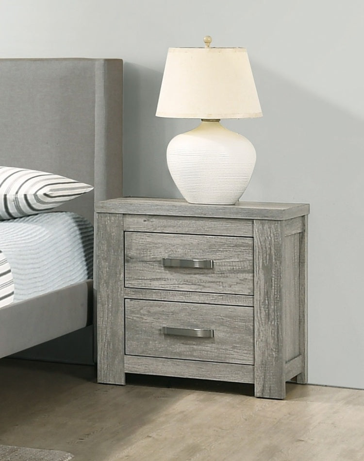 Bedroom Furniture Rustic Light Grey Simple 1Pc Nightstand 2 Drawers Bed Side Table Solidwood
