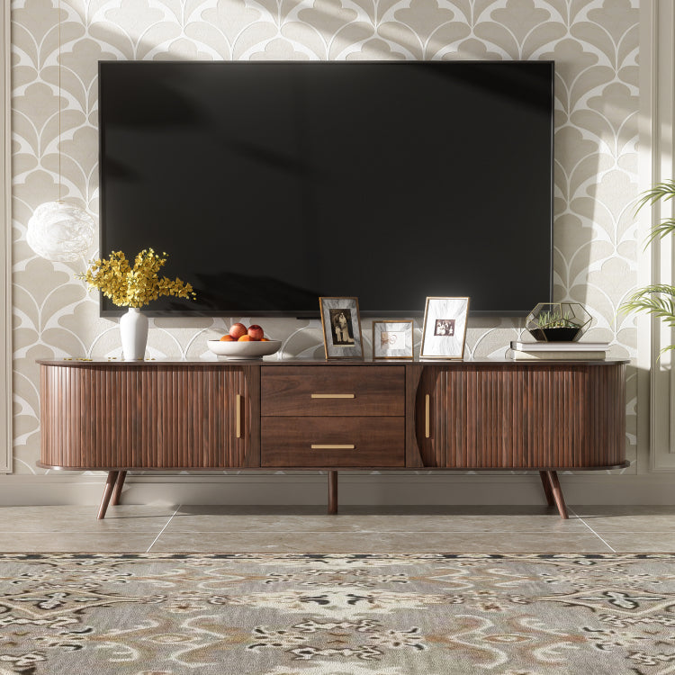 Mid Century Modern Tv Stand For 80" Tv, Entertainment Center With Storage For Living Room, Bedroom, Media Console Table With 2 Drawers