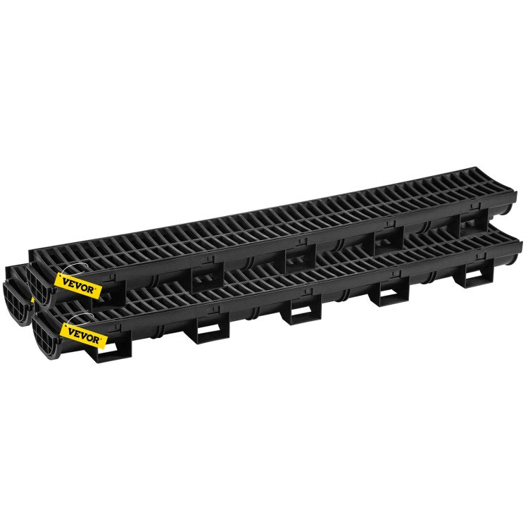 Trench Drain System, 5.7X3.1X39 Inch Hdpe Drainage Trench,Channel Drain With Plastic Grate, Black Plastic Garage Floor Drain, 3X39 Trench Drain Grate, For Garden, Driveway 3 Pack