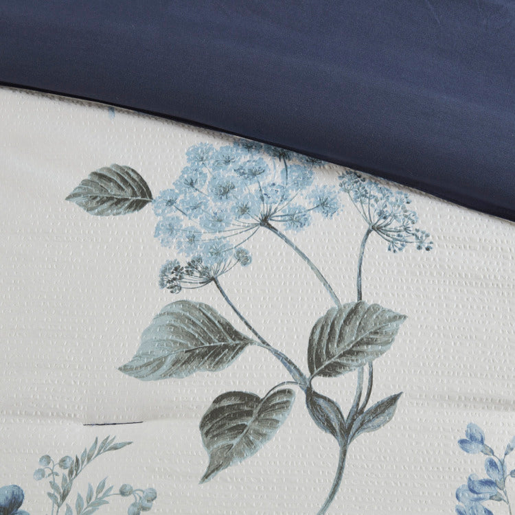 7 Piece Printed Seersucker Comforter Set With Throw Blanket Blue Full Queen