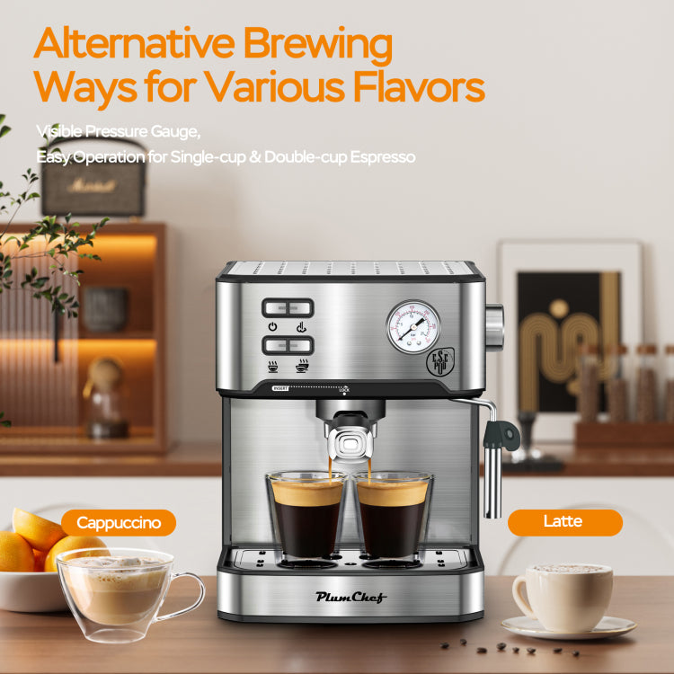 20 Bar Professional Espresso Machine With Milk Frother, Single & Double Shot, Ese Pod Compatible, Pressure Display, Removable Water Tank For Cappuccino, Latte, & Macchiato Home Barista Edition