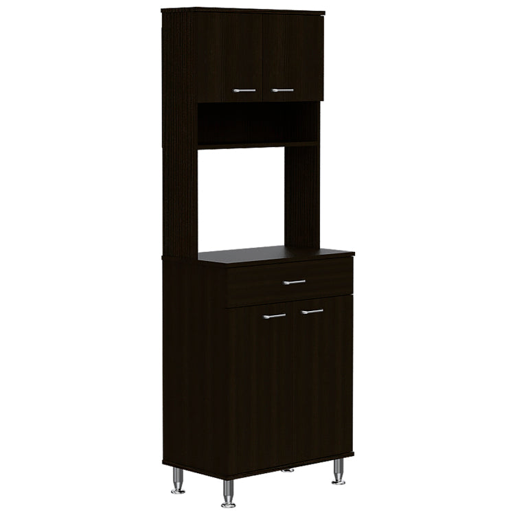 Della 60 Kitchen Pantry With Countertop, Closed & Open Storage Black