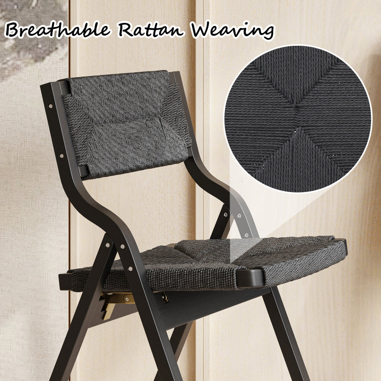 Wood Folding Chairs, Foldable Chairs Wooden Indoor Stackable Dining Chairs For Kitchen & Dining Room Chair Woven Seat & Webbing Back, Dining Chair Set Of 2