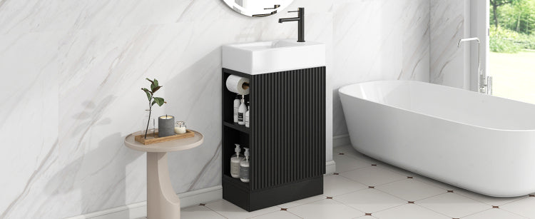 18.6" Bathroom Vanity With Sink, Bathroom Vanity Cabinet With Two Tier Shelf, Left Or Right Orientation, Black Wf308491 Color