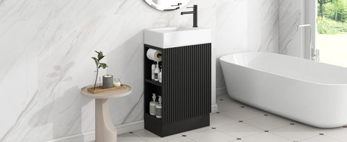 18.6" Bathroom Vanity With Sink, Bathroom Vanity Cabinet With Two Tier Shelf, Left Or Right Orientation, Black Wf308491 Color