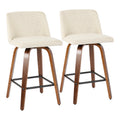 Mid Century Modern Counter Stool In Walnut And Cream Fabric Set Of 2