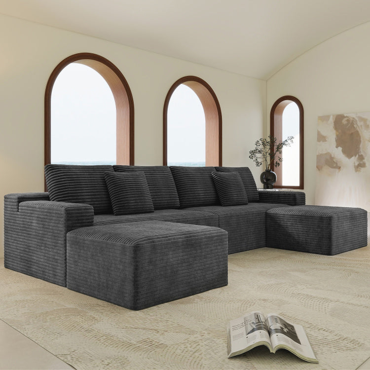 137.8*70.9"Modular Sectional Sofa Seat,Upholstered Compressed Couch For Living Room,Bedroom,Apartment,No Assembly Required,4 Pc Free Combination,Plush Corduroy Fabric,Grey