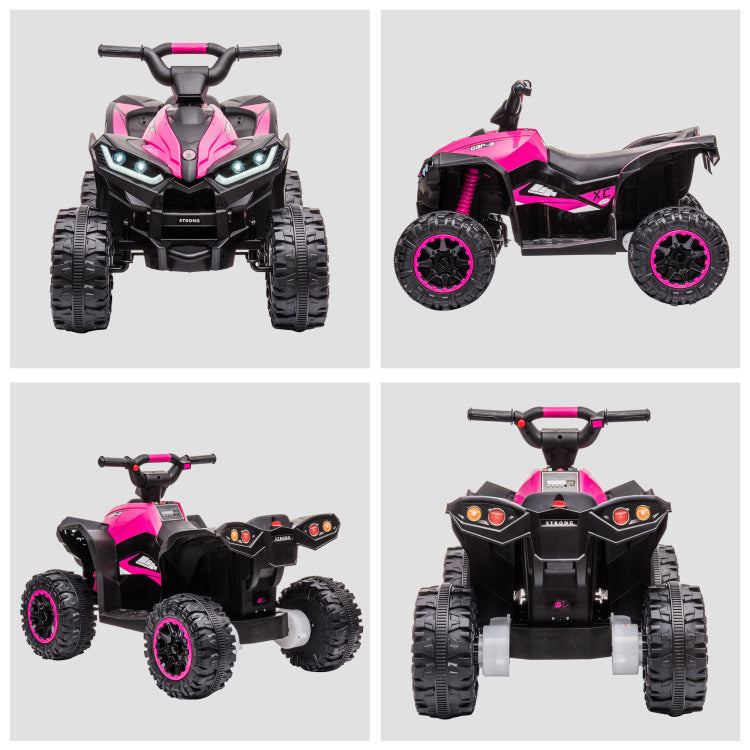 Aosom 12V Kids Atv Quad Car With Forward & Backward Function, Four Wheeler For Kids With Wear Resistant Wheels, Music, Electric Ride On Atv For Toddlers Ages 3 5 Years Old, Pink