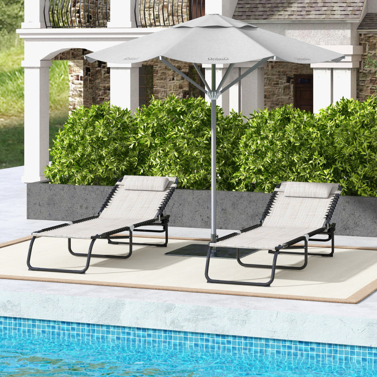 Outsunny Folding Chaise Lounge Pool Chair Set Of 2, Patio Sun Tanning Chair, Outdoor Lounge Chair With 4 Position Reclining Back, Mesh Seat For Beach, Yard, Patio, Cream