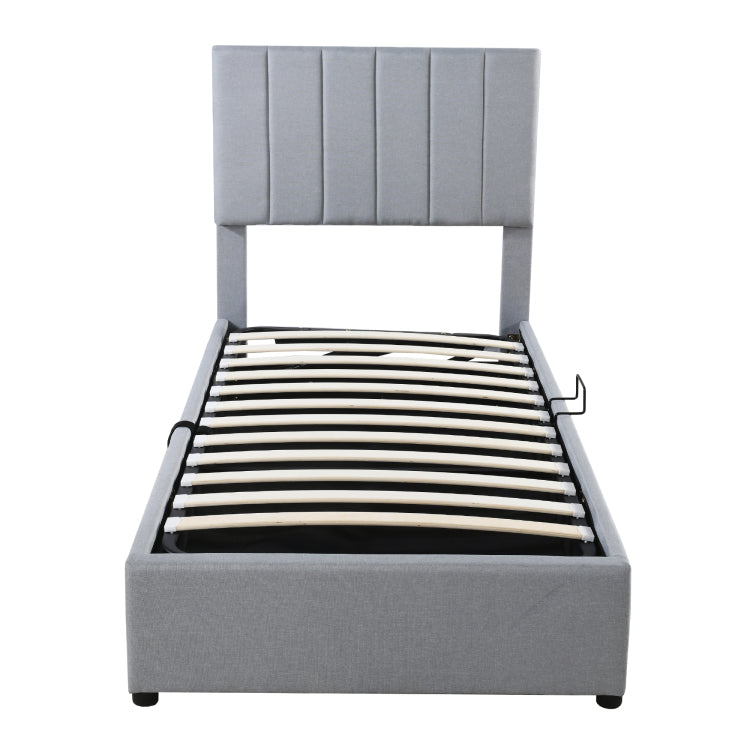 Twin Size Upholstered Platform Bed With A Hydraulic Storage System, Gray