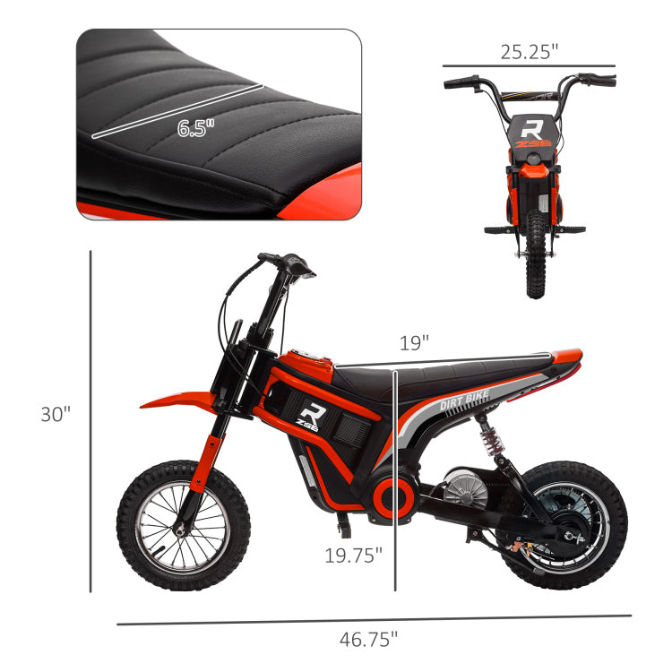 Aosom Electric Dirt Bike With Twist Grip Throttle, 24V 350W Off Road Electric Motorcycle, Up To 15 Mph With Brake, Music Horn, Rear Suspension For Ages 13 Years, Red