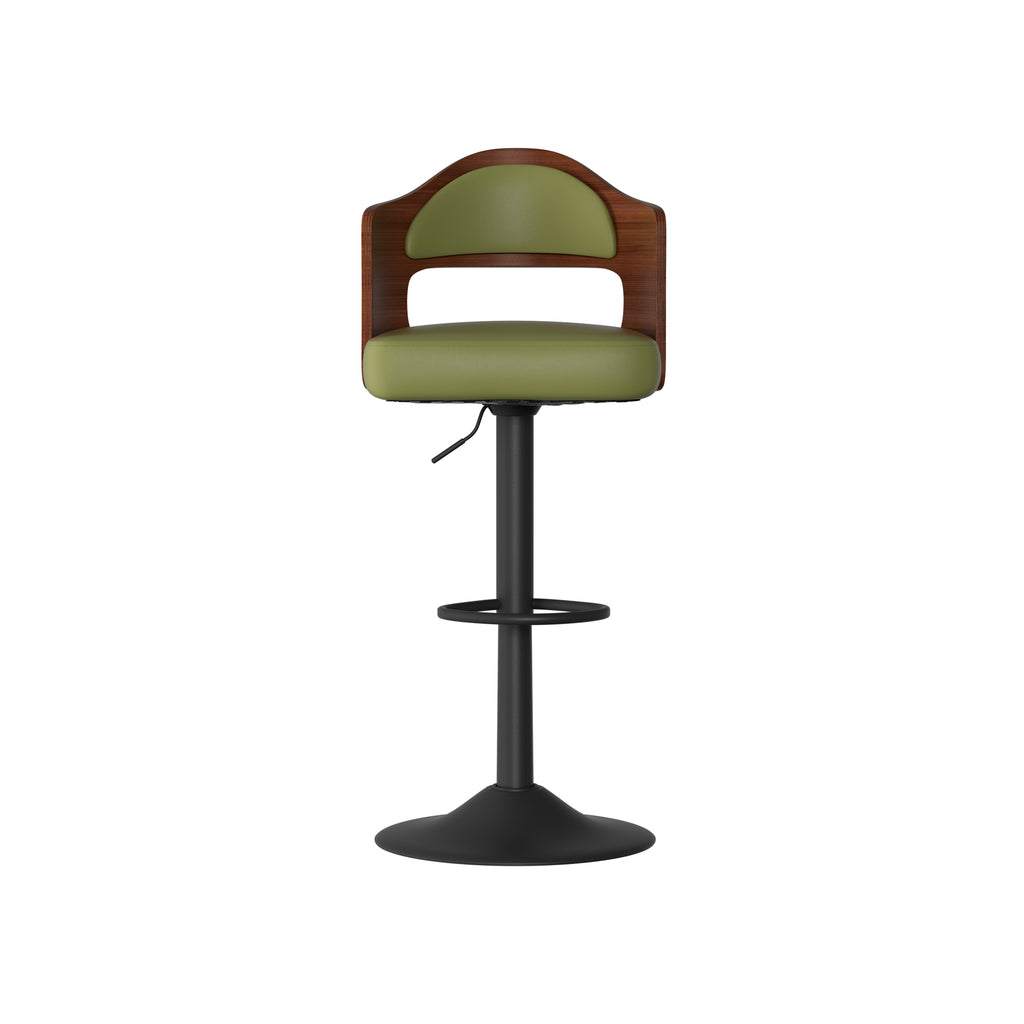 Swivel Bar Stools Set Of 2 Seat Adjustable Height 24.5 33.5In, Wooden Barstools Pu Leather Upholstered Bar Chairs With Back & Footrest For Bar Kitchen Dining Room Green