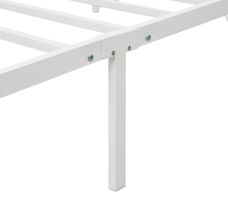 Twin Bed Frame With Headboard, Platform Bed With Led & Charging Station, The Rattan Framed Headboard Exudes A Classical Charm, No Box Spring Needed, Noise Free, Easy Assembly, White