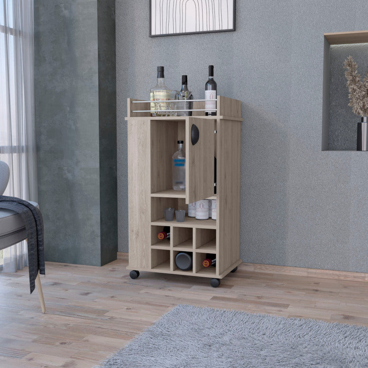 Farson Bar Cart With 2 Side Shelf, 6 Built In Wine Rack And Casters