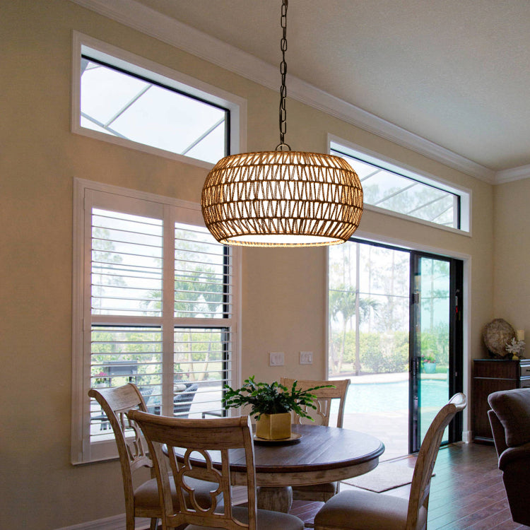 18" Farmhouse Pendant Light With Adjustable Height, Boho Woven Jute Rope Hanging Ceiling Light Fixture, E26 Base, 60W Max, Compatible With Flat, Vaulted, And Sloped Ceil Bulb Not Included