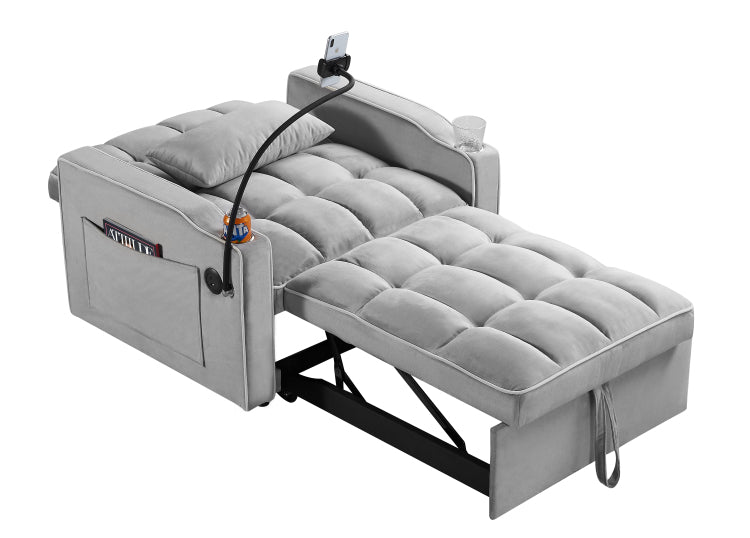 Convertible Sleeper Chair Sofa Bed Adjustable Pull Out Sleeper Chair Bed Multi Pockets Folding Sofa Bed For Living Room Bedroom Small Space,3 In 1 Sofa Bed