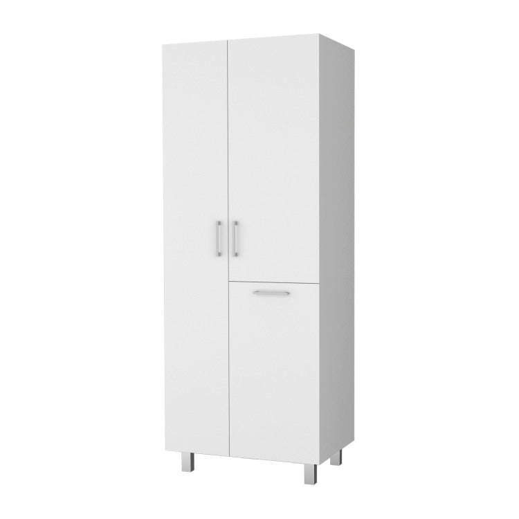 The Mirage Modern Storage Cabinet With 2 Doors, 1 Drawer, And Metal Legs, Perfect For Organizing Bathrooms, Laundry Rooms, And Common Areas, White