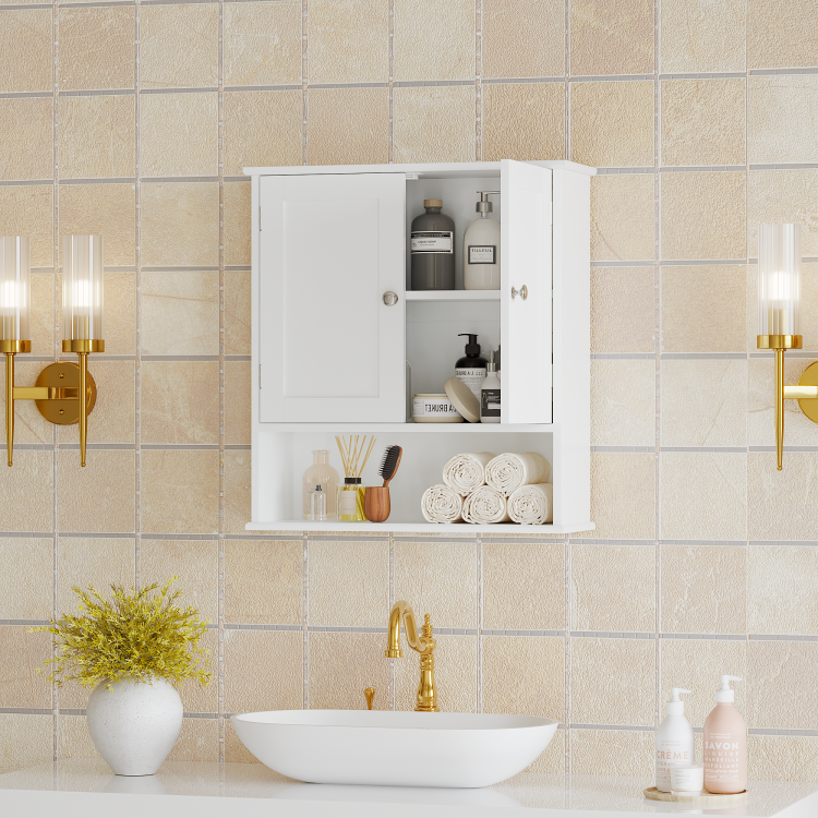 Bathroom Wall Cabinet With Door, Over Toilet Storage Cabinet With And Adjustable Shelves, 3 Tier Medicine Cabinet Wall Mounted, For Bathroom, Kitchen, Entryway, Laundry Room, White