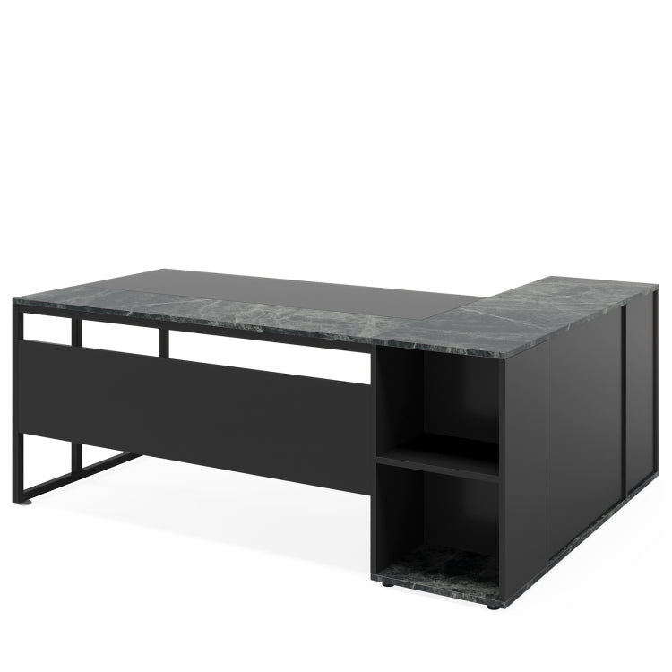 71" L Shaped Executive Desk With Storage Cabinet & Shelves, Large Industrial Home Office Computer Desk, Business Workstation With Printer Cabinet & Cpu Stand, Black