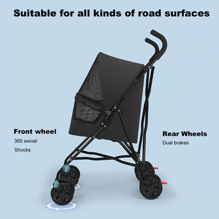 Pet Stroller For Small Dogs Cats With Mesh Ventilation, Lightweight Foldable Design, Cup Holder, Black