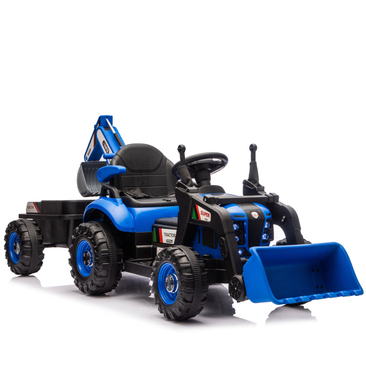 24V Kids Ride On Electric Tractor Toy With 4 In 1 Construction Attachments Excavator, Dump Truck & Bulldozer W Parent Remote Control,3 Speed Adjustable,Built In Music Player,Led Tail Light