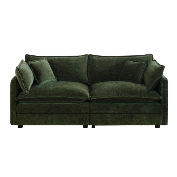 Modern Fabric Loveseat Sofa Couch For Living Room, Upholstered Large Size Deep Seat 2 Seat Sofa With 4 Pillows ,Green Chenille
