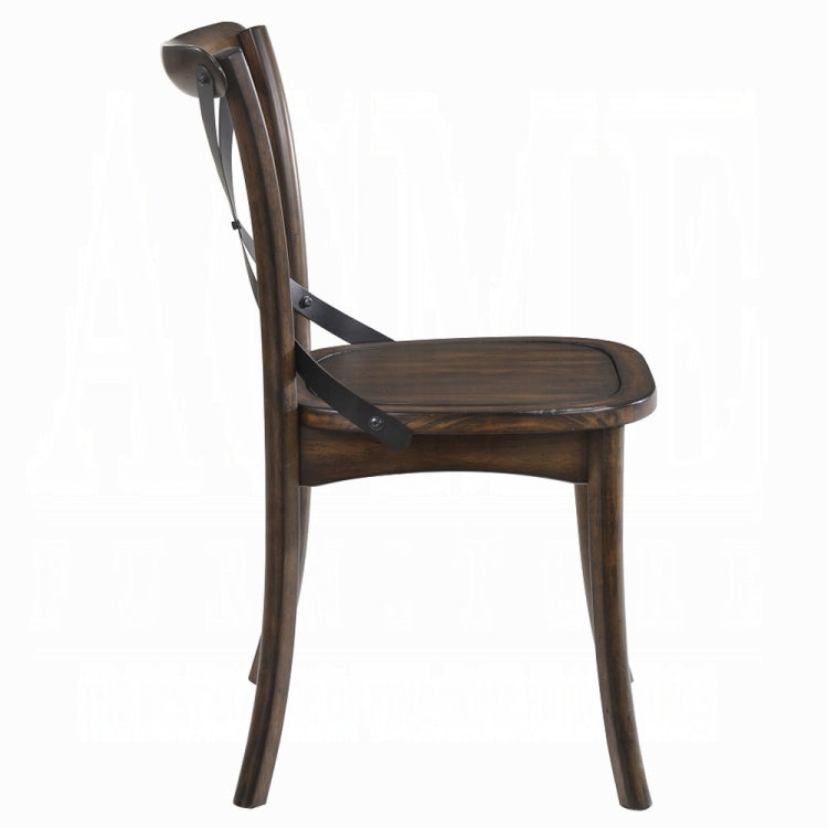 Dark Oak Finish Dining Side Chairs Set Of 2 Wooden Kitchen Furniture X Design Metal Accent Black