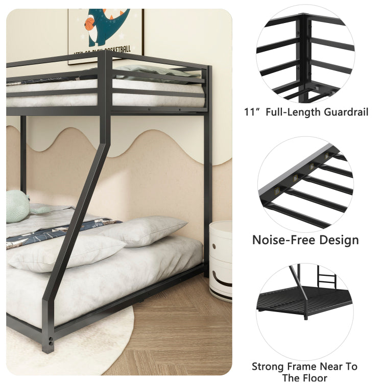 Adam Sturdy Twin Over Full Bunk Bed Metal Black For Kids And Adult, Low Profile Twin Over Full Bunk Bed With Ladder And Guardrails, Easy Climbing, Beds For Bedroom, Same As Original B083124171