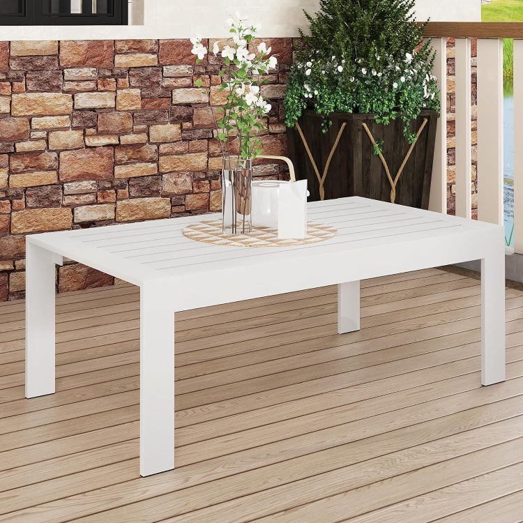 All Weather Aluminum Outdoor Coffee Table, Modern Coffee Table For Outside, Rectangle Patio Coffee Table White