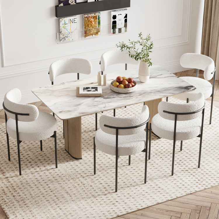 Dining Chairs Set Of 4,Mid Century Modern Kitchen Chair Curved Backrest Round Upholstered Sherpa Dining Chairs With Metal Legs