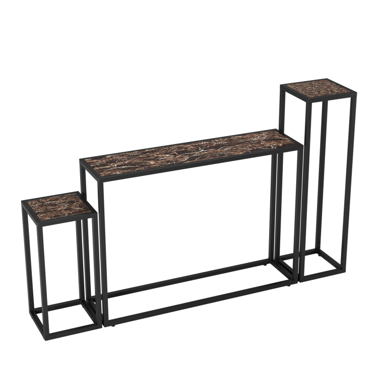 3 Piece Set Of Narrow Table, High End Edge Wrapped Entrance Hall Table, Entrance, Industrial Corridor Table, Living Room, Entrance Hall, Rural Brown Black Color