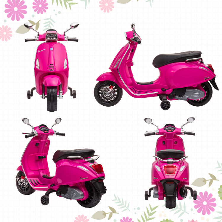 Qaba Vespa Licensed Electric Motorcycle For Kids, 6V Toddler Motorcycle, Battery Operated Motorbike For Kids With Music, Fm Radio, Headlight, Single Button Start For 3 6 Years, Pink