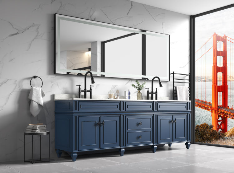 96 X 36 Inch Led Bathroom Mirror With Aluminum Frame, Wall Mounted Vanity Mirror, Anti Fog, Memory, 3 Colors, Stepless Dimmable