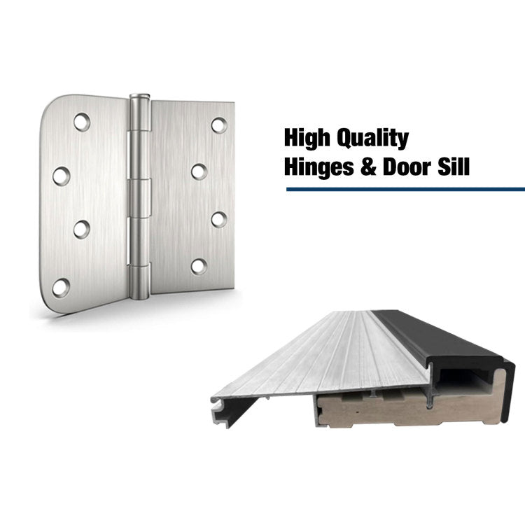 Fiberglass Entry Door, 36'' X 80" Door With Brickmould,4 9 16 Vinyl Frame,White Primed, Left Hand Inswing, Front Entry Knock Down Door, 2 Panel Craftsman, 6 Lite Low E Glass