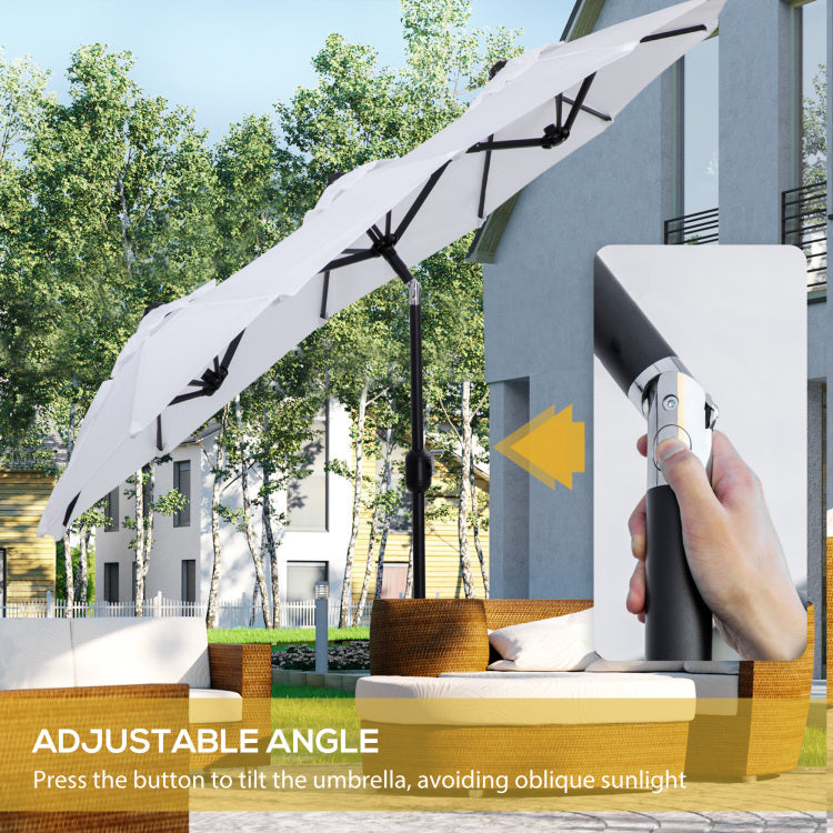 Outsunny Double Sided Patio Umbrella 9.5' Large Outdoor Market Umbrella With Push Button Tilt And Crank, 3 Air Vents And 12 Ribs, For Garden, Deck, Pool, White