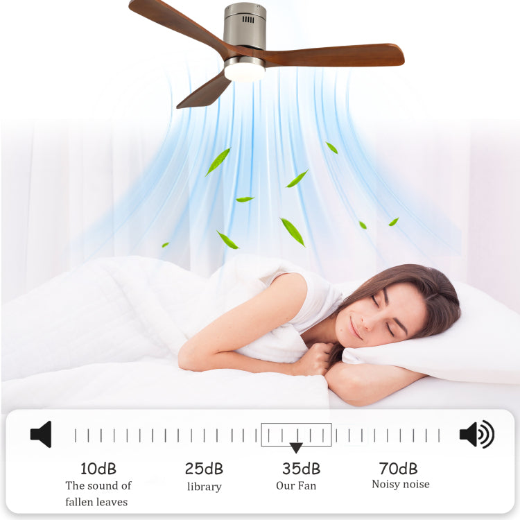 52 Inch With Light, 3 Light Walnut Solid Wood Blades,Remote Control,6 Speed Reversible Dc Motor For Bed Room,Dining Room,Living Room