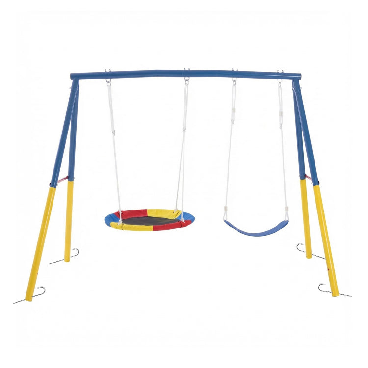 Swing Set For Backyard, 330Lbs Swing Set With Heavy Duty A Frame Metal Outdoor Swing Stand, 1 Saucer Swing Seat & 1 Belt Swings Seat