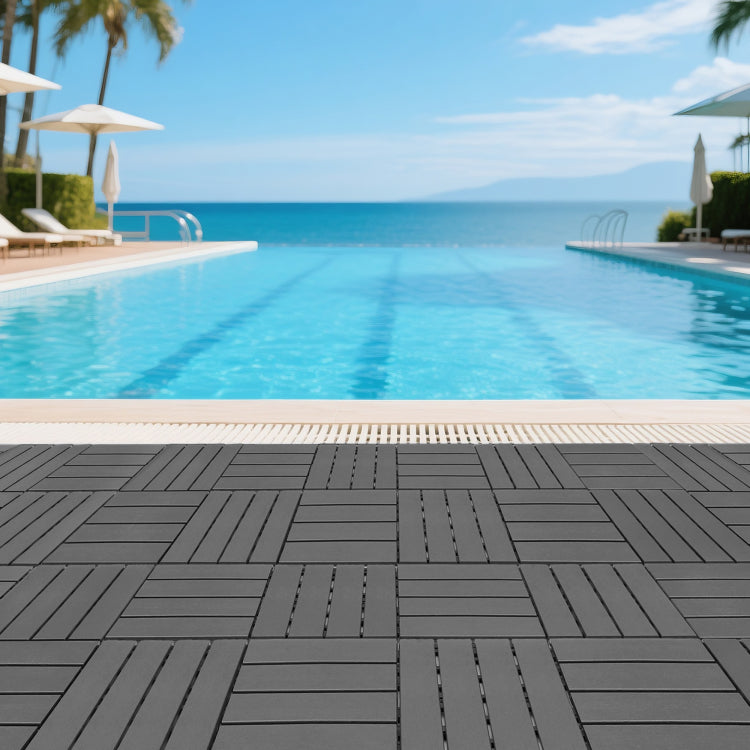 Plastic Interlocking Decking Tiles, 44 Packs Of Terrace Decking Tiles, 12 Inches X 12 Inches Waterproof For All Weather Use, Backyard Pool Decking Tiles, Dark Gray