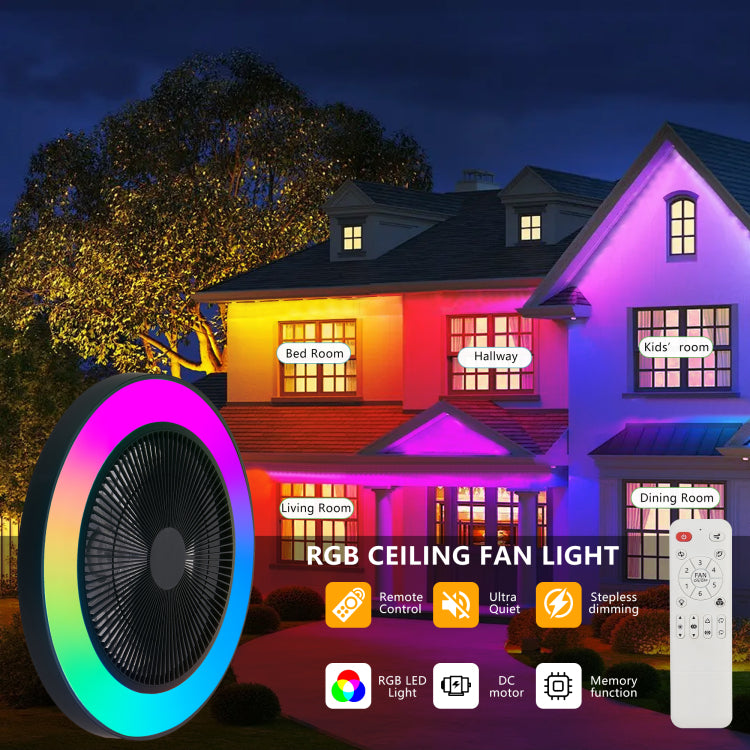 19 Inch Black Light With Led Rgb Dimmable & Color Changing, App & Remote Control, Modern Smart For Living Room, Bedroom, And Dining Room Silent 6 Speed Reversible Dc Motor