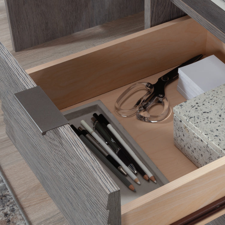 Modern Desk With 2 Spacious Drawers, Medium Gray Finish