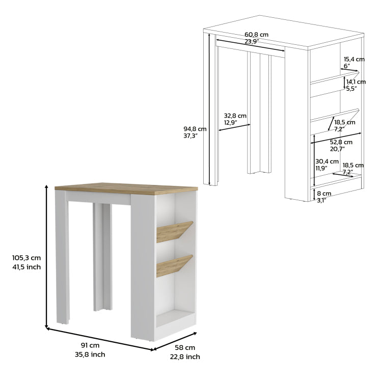 Kitchen Island 41" H, 2 Bottle Organizer And Shelf, White Macadamia