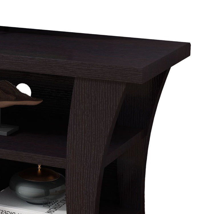 Tv Stand Media Cabinet, Curved Wood Legs W 4 Shelves, 60 Inch, Brown