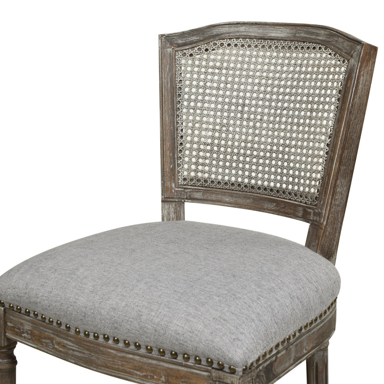 Triomphe Rattan Wicker High Back Armless Counter Bar Stool, Heathered Grey Linen