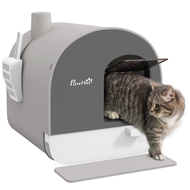 Pawhut Cat Litter Box With Lid, Covered Litter Box For Indoor Cats With Tray, Scoop, Filter, 17" X 17" X 18.5", Light Gray